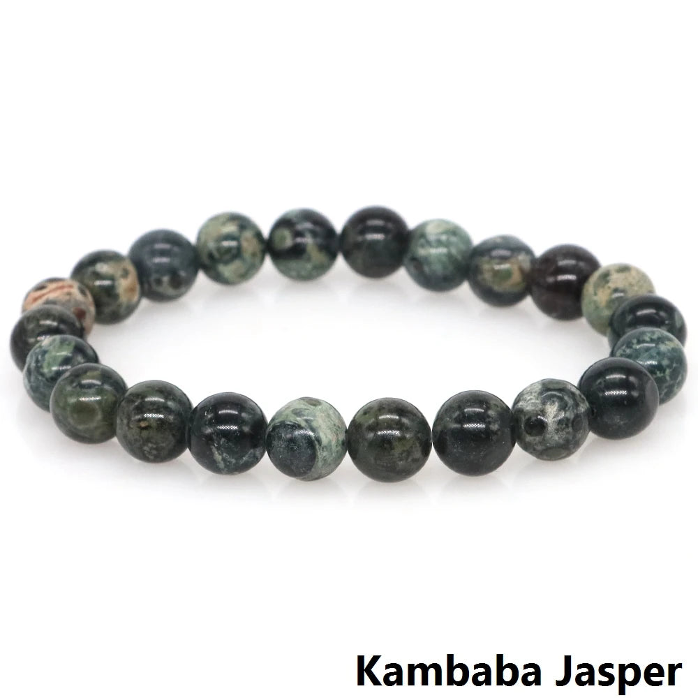 Women Men Bracelet Natural Rainforest Jasper Crystal Round Beads Wrist Chain Chakra Healing Energy Stretch Charm Strand Jewelry