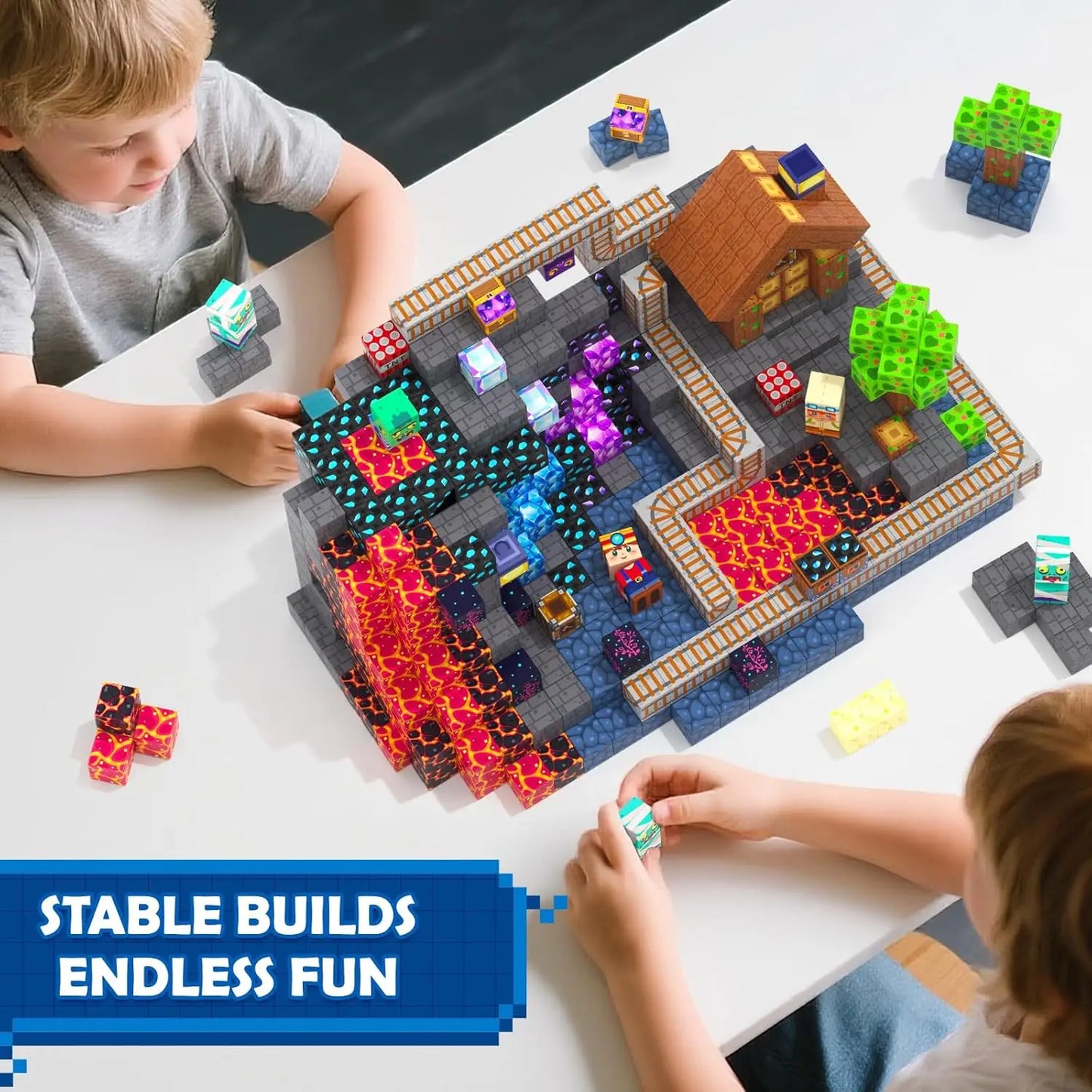 100PCS Magnetic Blocks Building Toys Cave World Magnet Construction Set STEM Educational Sensory Christmas Gift For New Year