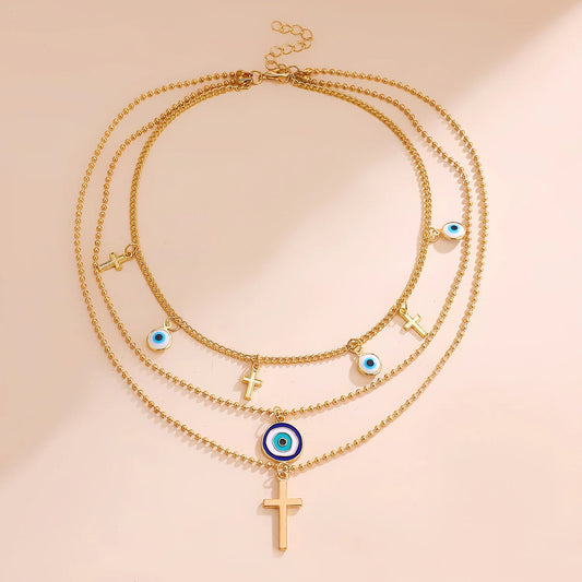 3 Layers Evil Eye Golden Pendant Necklace for Women Men Necklace Waterproof Chain Pendant For Girls Party Jewelry Gift