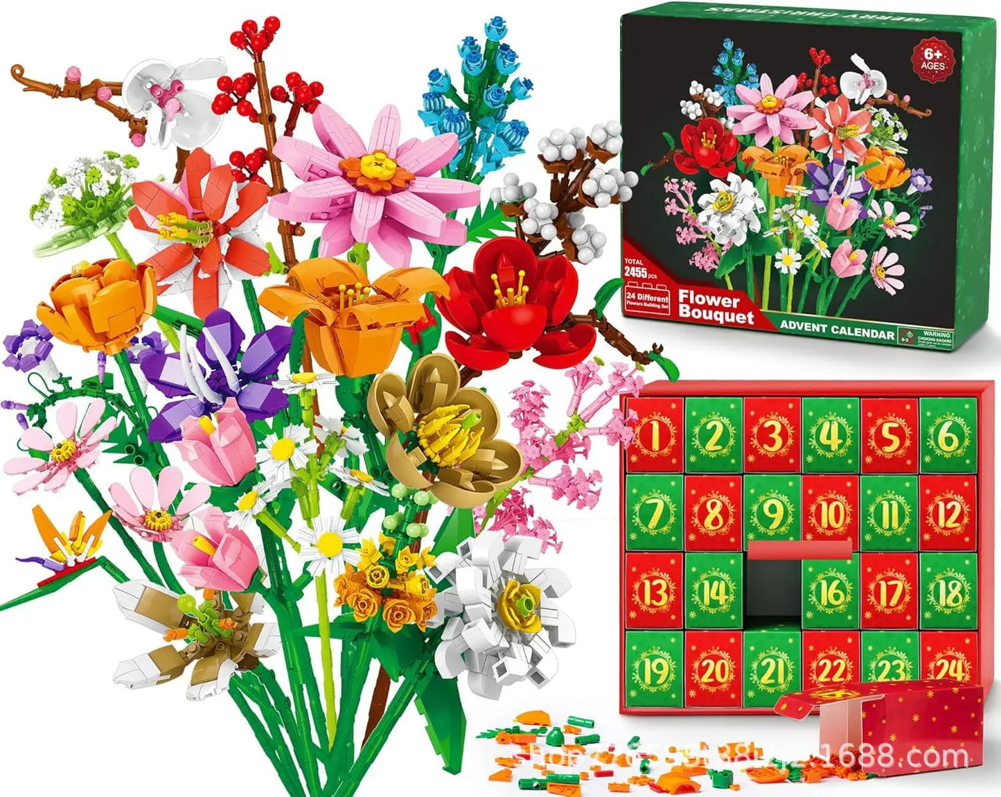 Flower Bouquet Countdown flower bouquet building blocks blind box Christmas gift