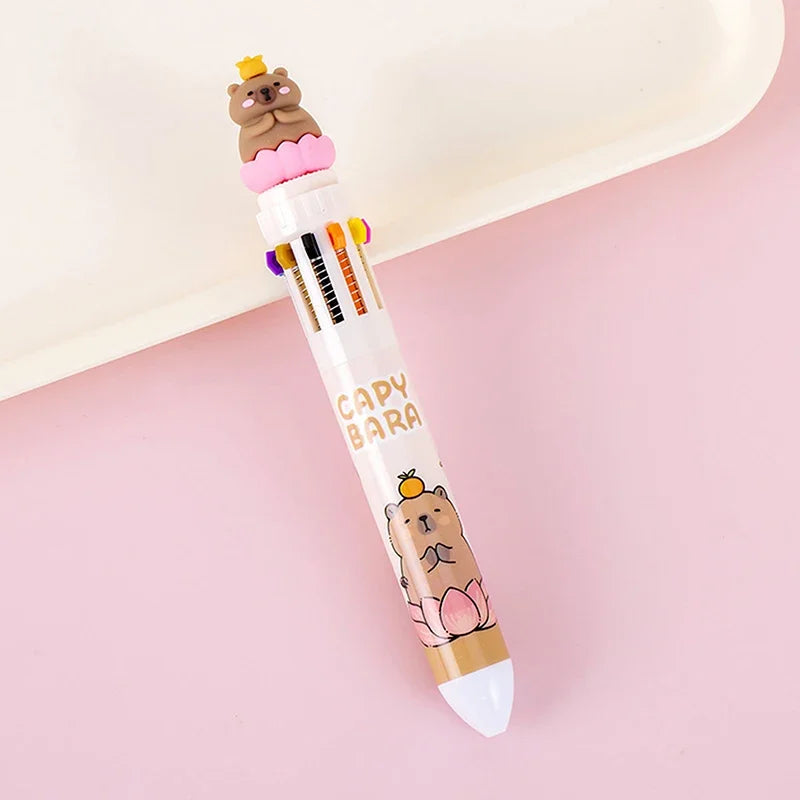 10 Multicolored Ballpoint Pen Cartoon Capybara Pens School Office Supplies Student Stationery Gifts