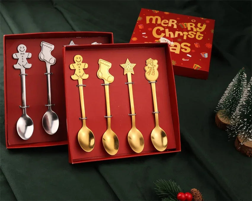 Christmas Gift Elk Christmas Tree Dessert Spoon Cutlery Spoon Set Fruit Coffee Spoon Cutlery Wed Christmas Gift