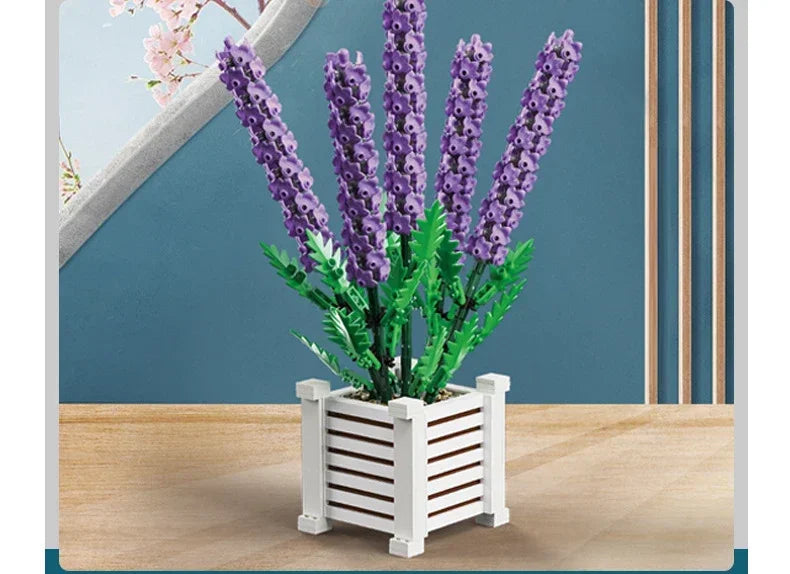Creativity Flower 1204PCS Lavender Building Blocks Home Decoration Desktop Ornament Bricks Toys for Children's Christmas Gift