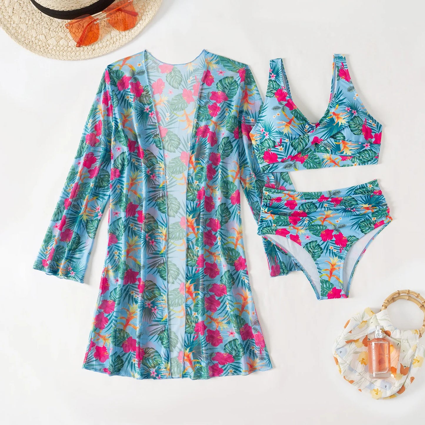 2025 Sexy Floral Bikinis Female Swimsuits Women's Three-Piece High Waist Swimwear Beach Swimming Wear Bathing Suits Pool Bather