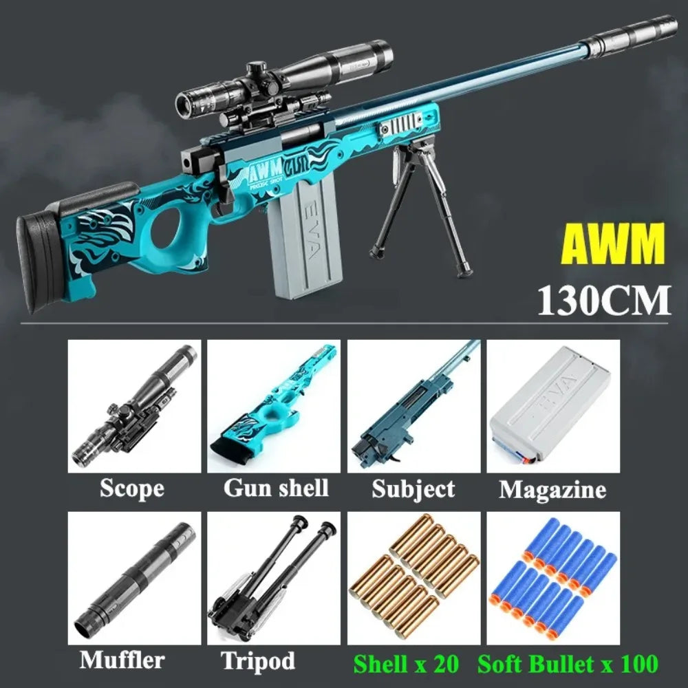 AWM Shell Soft-Bullet Gun Can Be Fired Toy Gun Manually Loaded Outdoor Combat Sniper Rifle Model Christmas Gift for Boy Adult