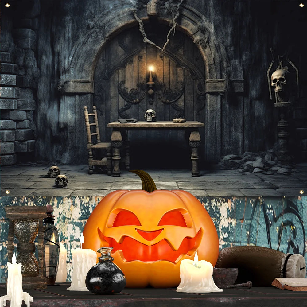 1 piece, Halloween polyester decorative banner, retro dungeon photography background cloth, Halloween happy horror thriller