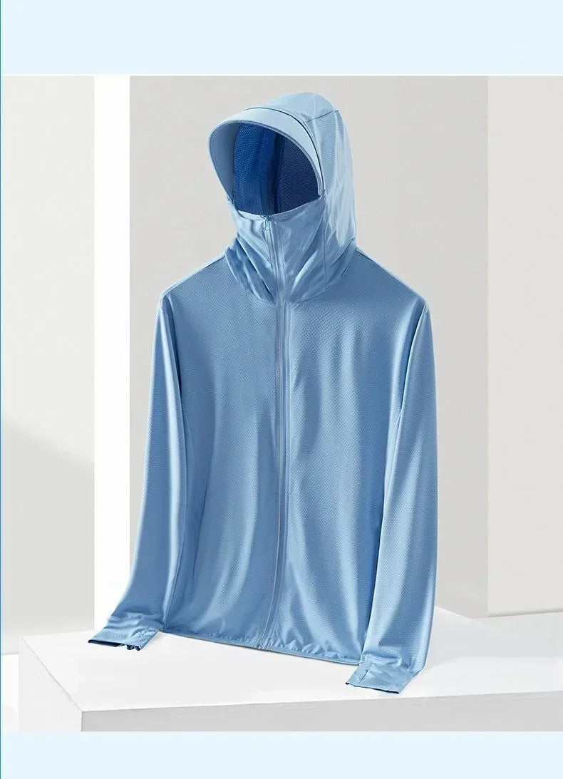 UPF 50+ Sunscreen Jacket for Men -Waterproof Hooded Windbreaker for Summer Fishing and Hunting Quick Dry Sun Protection Clothing