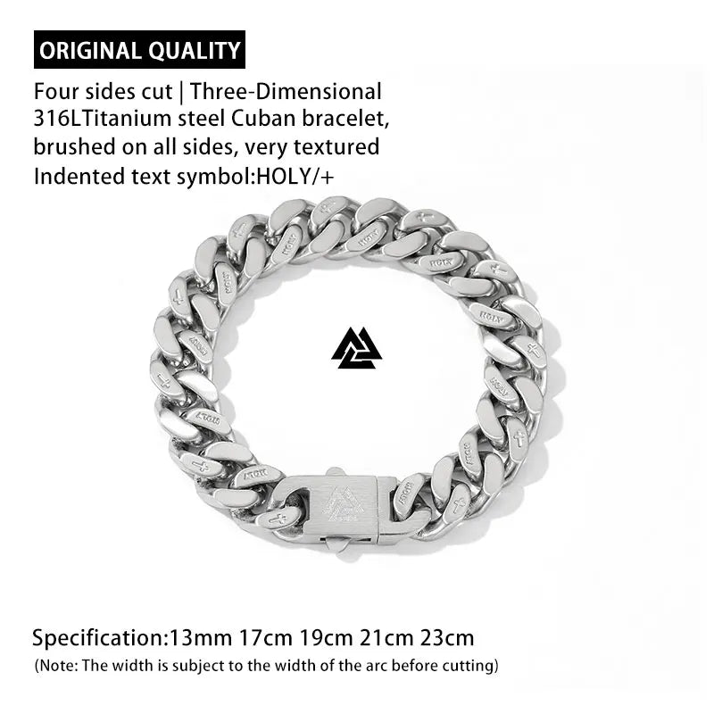 Viking Cast Cuban Thick Chain Mens Bracelet Stainless Steel Fine Polished Chain Four Sides Cut Boyfriend Gift