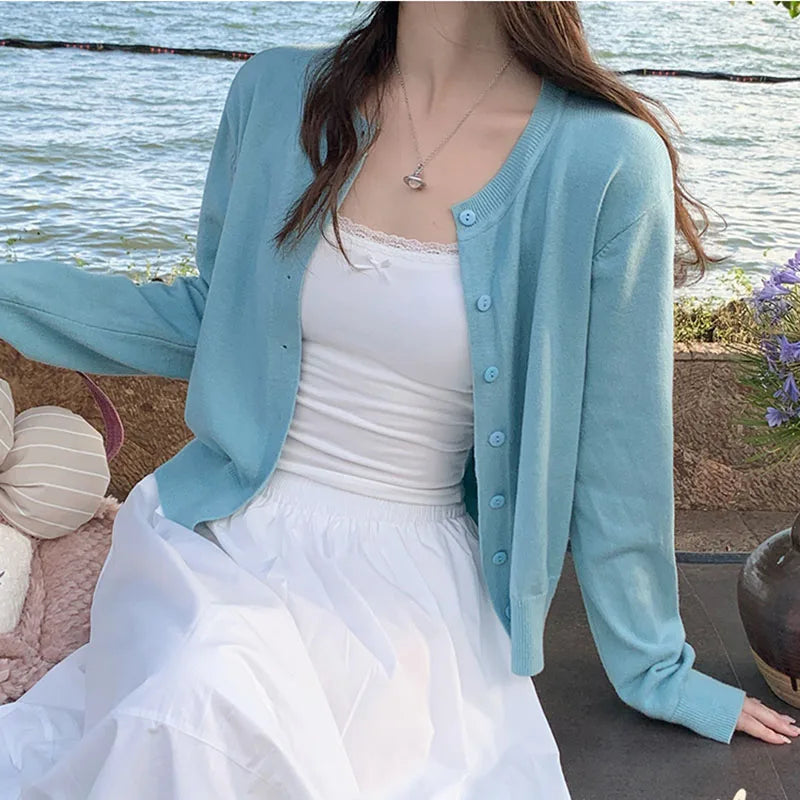 2025 Autumn Winter Knitted Cardigans Women Long Sleeve Tops O Neck Single Breasted Solid Soft Sweaters Mujer