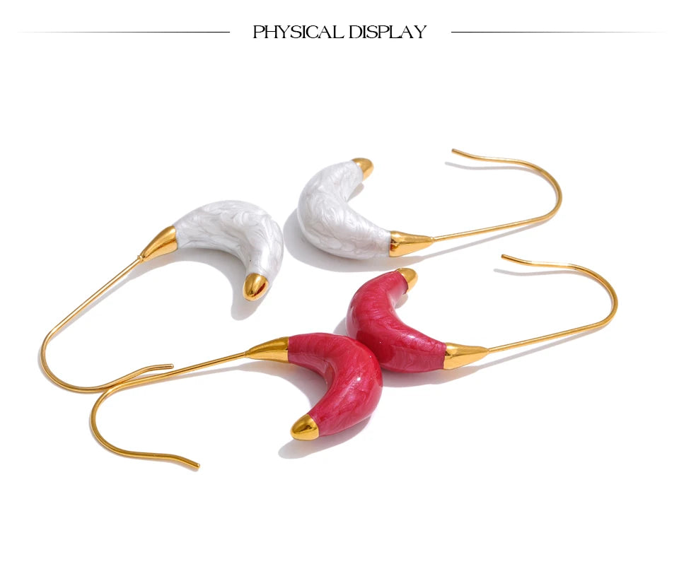 Yhpup New Popular Red White Enamel Metal U Shape Geometric Hoop Earrings for Women Stainless Steel Exquisite Daily Jewelry Gift