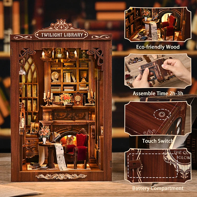 DIY Book Nook Kit Figurines Miniature Booknook Wooden Doll House 3D Puzzle Bookshelf  Dollhouses Toy For Birthday Christmas Gift