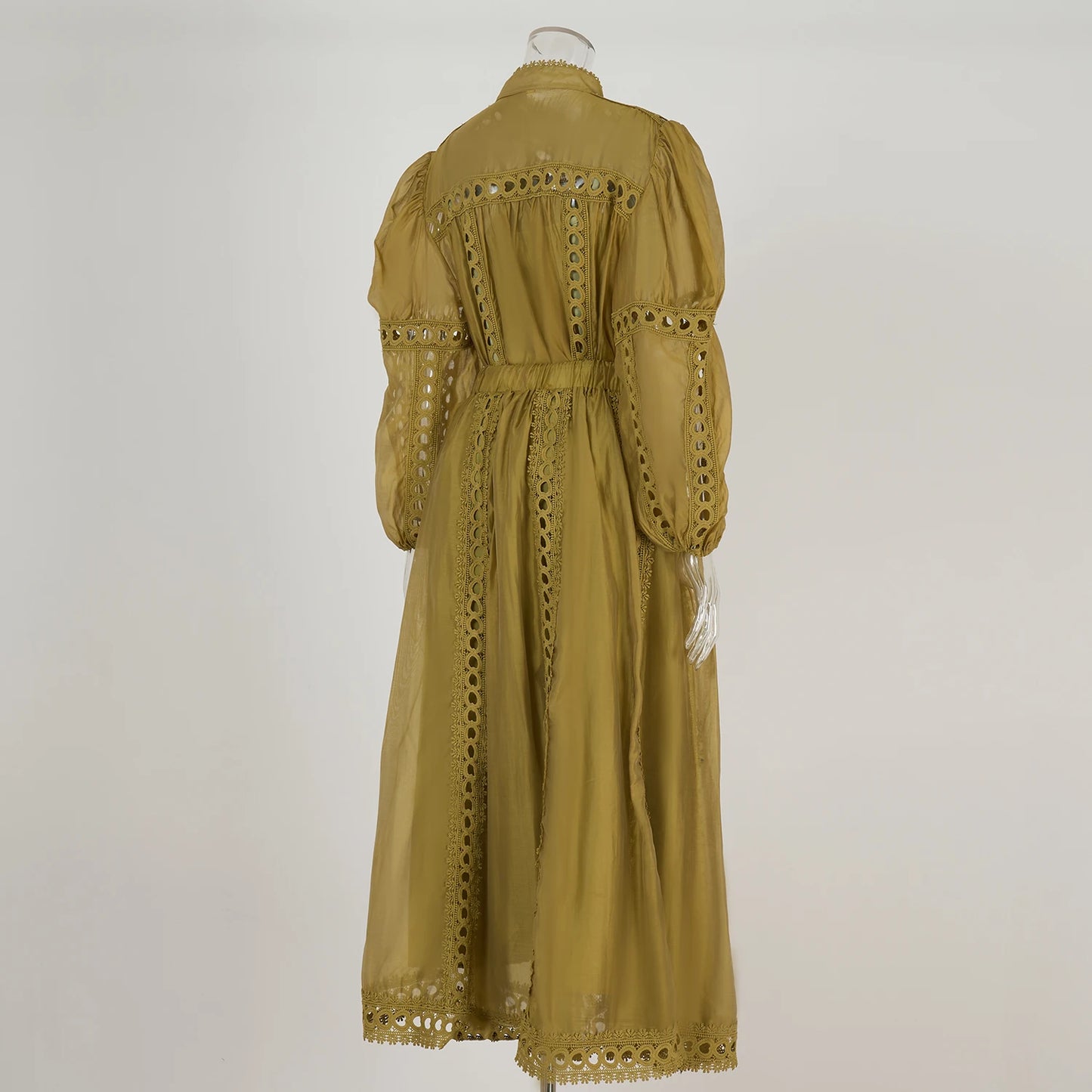 Elegant Embroidery Long Dress 2 Piece Set Women Summer Autumn Hollow Out Crochet Shirts Elastic Waist Long Maxi Skirt Suits