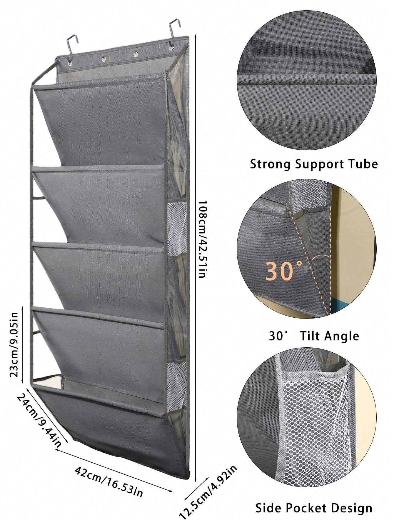 1pcs 5-Layer Over The Door Hanging Shoe Organizer, Gray Non-Woven Fabric Shoe Storage Hanging Bag,Hanging Shoe Rack