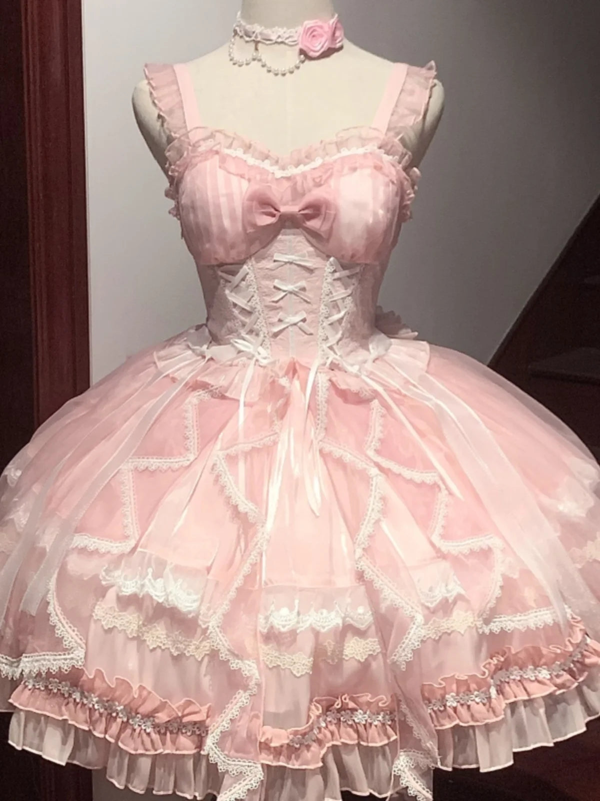 Lolita Sweet Girl Princess Dress Spring and Summer Off Shoulder Women's Short Sleeve Slim OP/JSK Short Ball Gown Dress