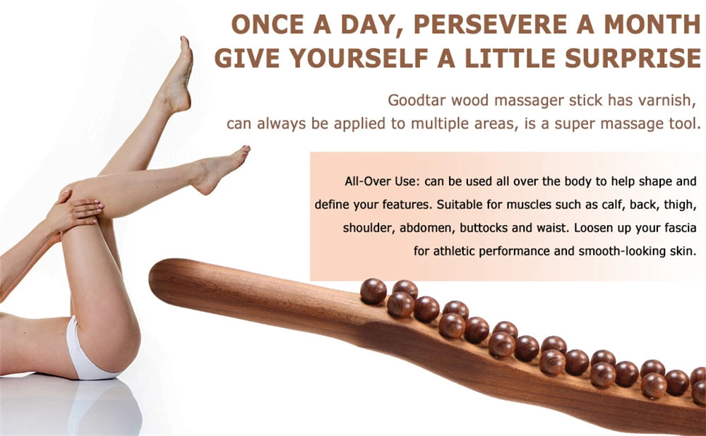 Guasha Wood Stick Tool Wood Therapy Massage Tool for Body Shaping,31 Beads Back Massage Roller Stick,Lymphatic Drainage Massager