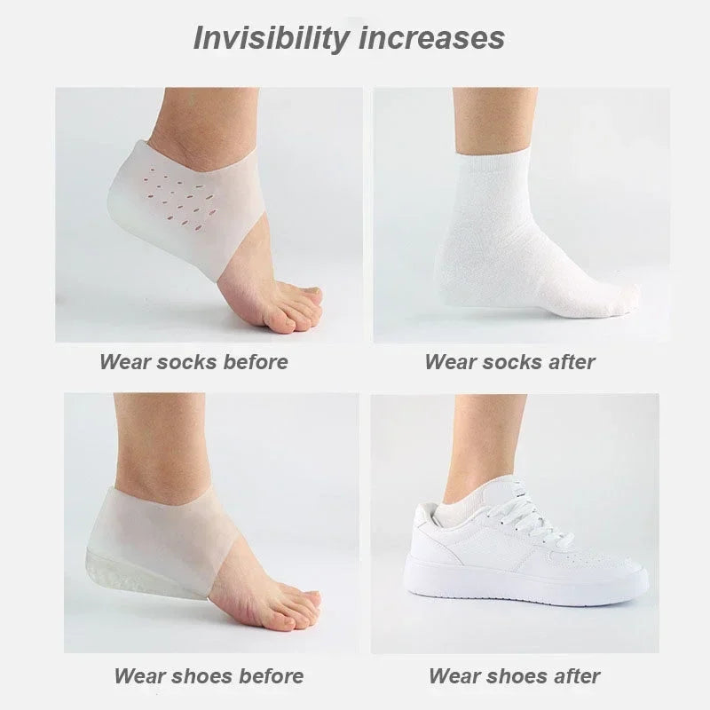 Unisex Invisible Height Increase 5CM Silicone Socks Gel Heel Pads Orthopedic Arch Support Heel Cushion Insoles Foot Massage Pad