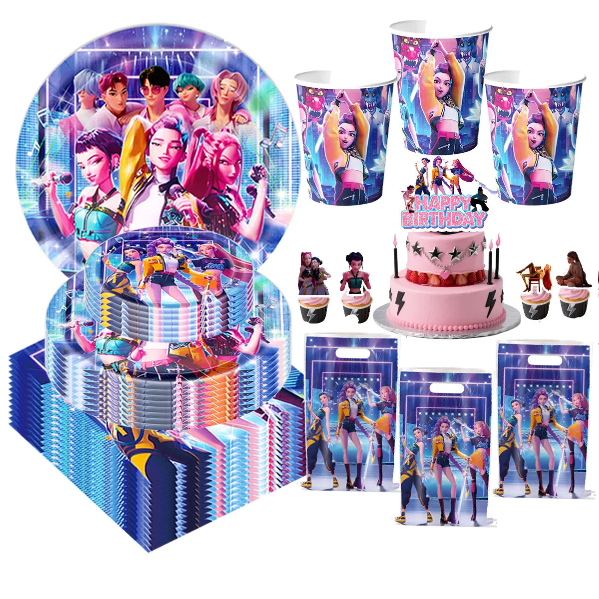 K-Ppop Demon Hunter Party Favor Disposable Tableware Set Backdrop Banner Slap Bracelets Baby shower Birthday Christmas Gift