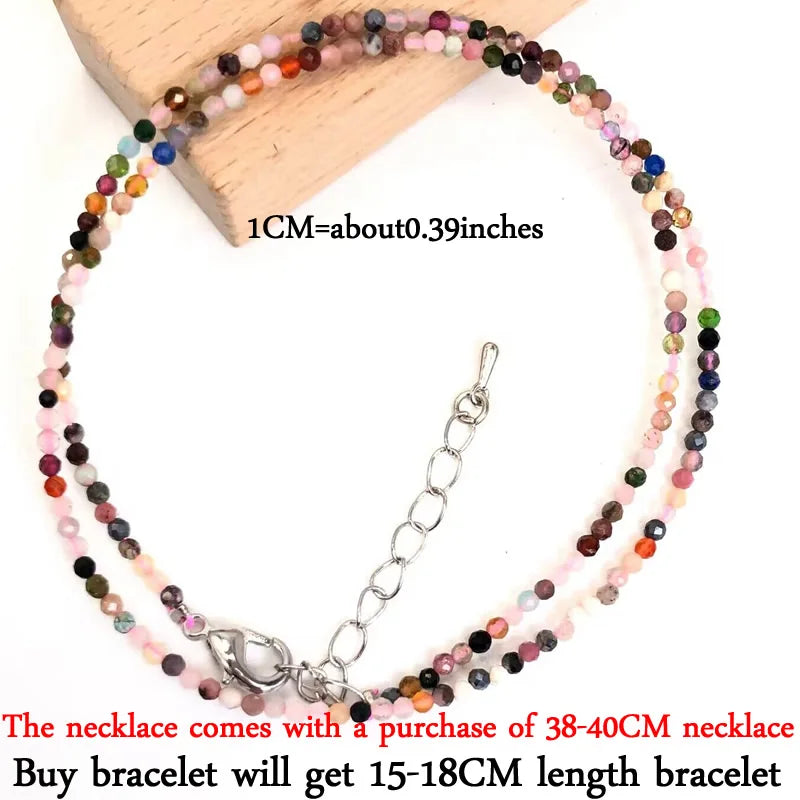 2-3mm Natural Stone Beaded Necklace Handmade Mini Tourmaline lapis crystal Energy Healing Female Bracelet for Women Jewelry Gift
