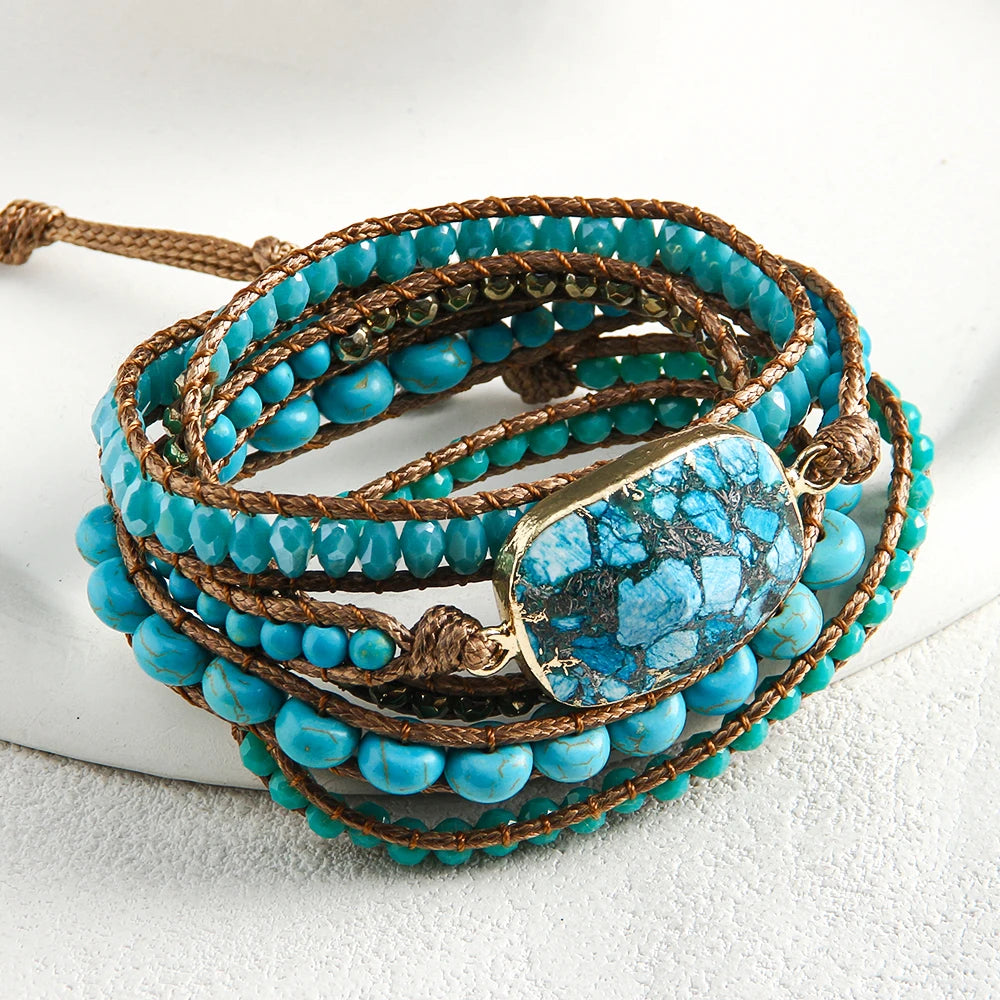 RH Fashion Bohemian Jewelry Natural Stones Charm 5 Strands Mix Handmade Wrap Bracelets Festival Gift