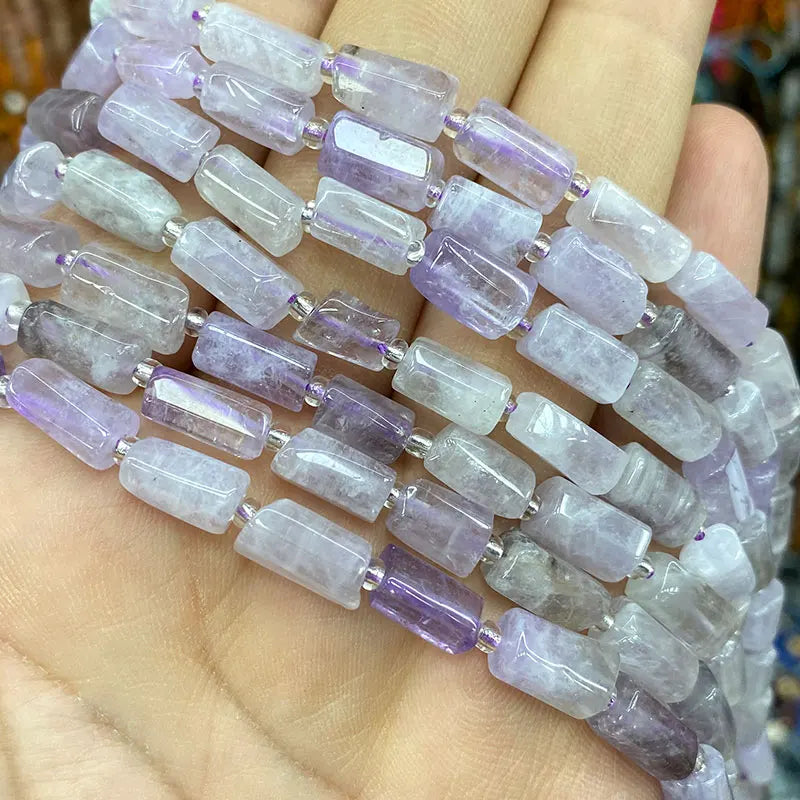 Natural Tourmaline Apatite Emerald Agates Amethysts Jades Cylinder Stone Spacer Beads for Jewelry Making DIY Bracelet 7.5inch