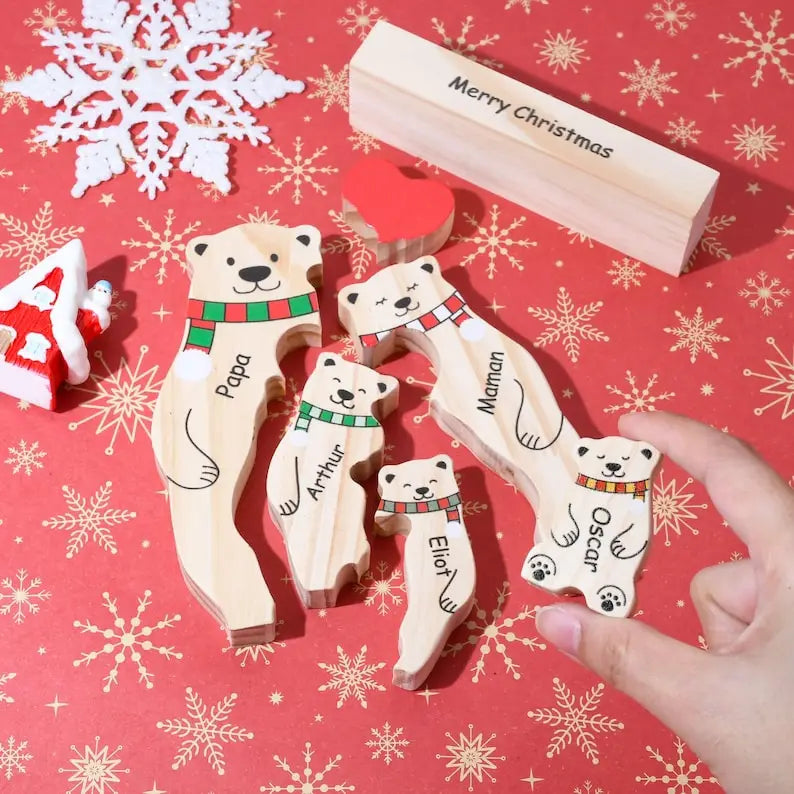 Wooden Bear Family Puzzle with Base Bear Family Decor Mom Gift, Weeding Anniversary Gift for Mom Dad, Christmas Gift for Parents