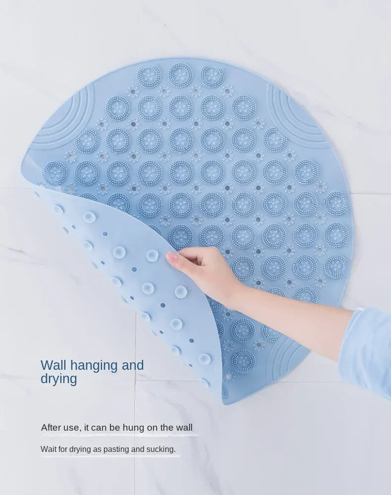Bathroom Mat Anti-slip Sucker Round PVC Bath Mat with Drain Hole Silicone Bathing Rugs Foot Massage Pad Bathtub Soft Shower Mat