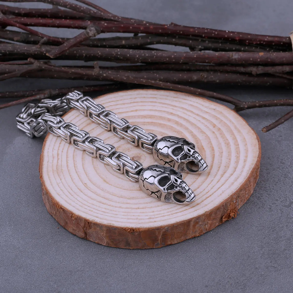 Men's Stainless Steel Skull Bracelet Fashion Boutique Hip Hop Biker Neo-Gothic Jewelry Gift with Wooden Box Dropshipping
