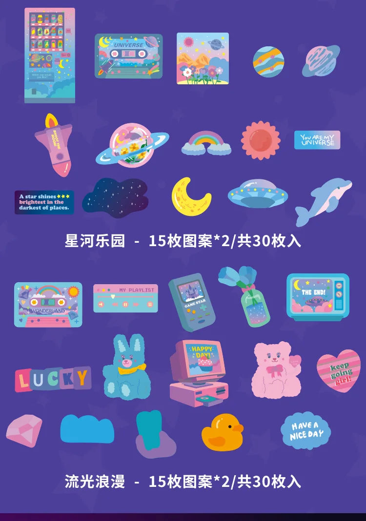 30 Pcs Kawaii Cartoon Handbook Stickers Pack Journals Labels Sticker Collage Decorative Scrapbooking Stationery School Supplies