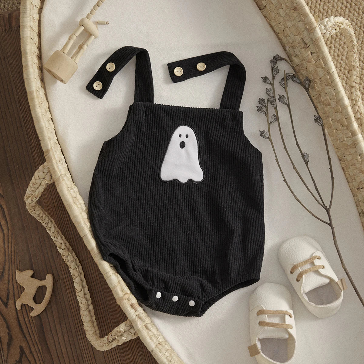 ma&baby 0-18M 1st Halloween Baby Costumes Newborn Infant Boy Girl Pumpkin Ghost Print Jumpsuit Corduroy Overalls