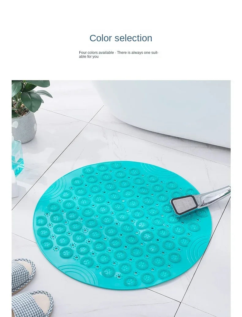 Bathroom Mat Anti-slip Sucker Round PVC Bath Mat with Drain Hole Silicone Bathing Rugs Foot Massage Pad Bathtub Soft Shower Mat