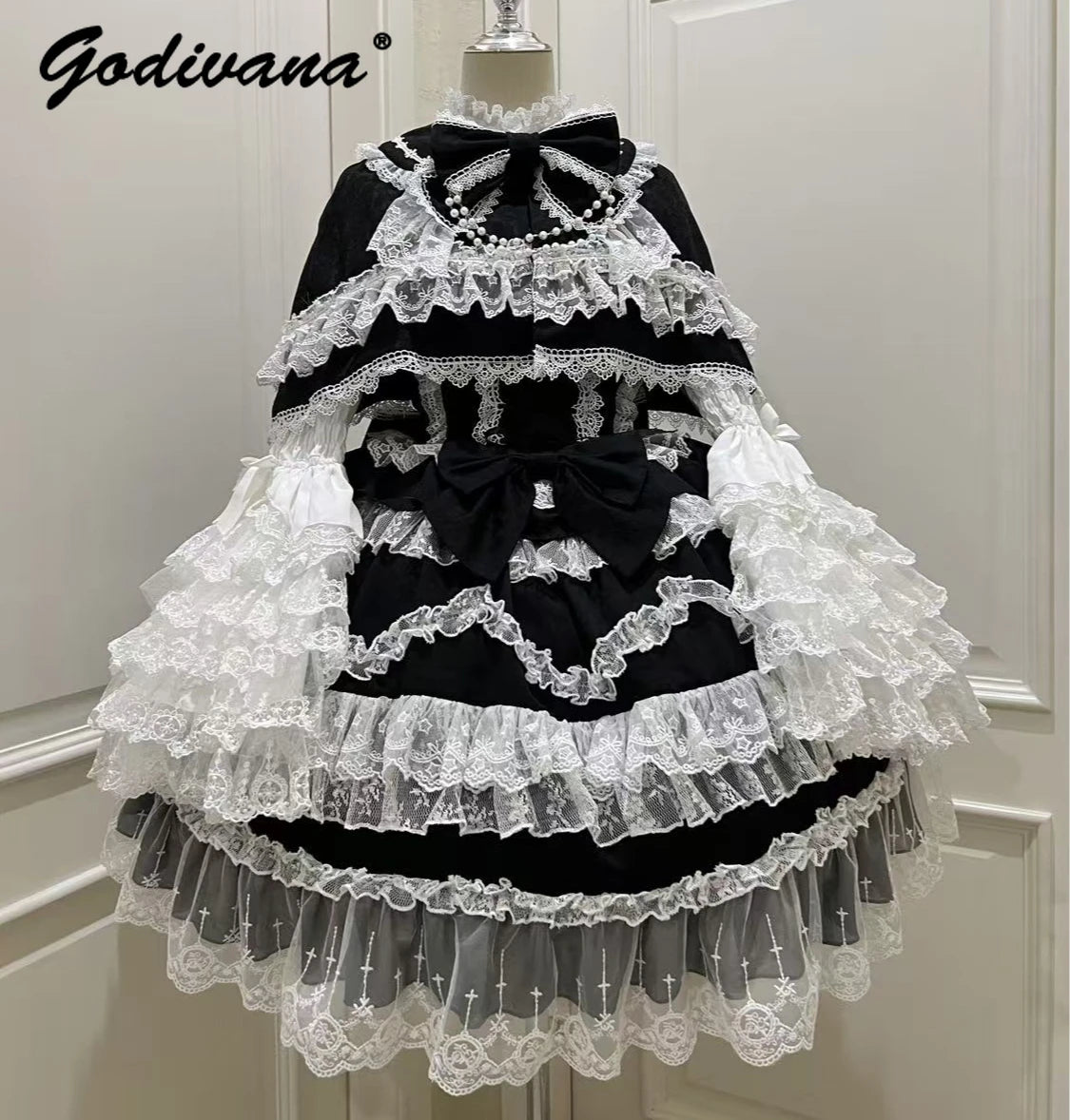 Original Lolita Dress Cape Set New Spring Autumn Sweet Girl Lace Princess Jsk Cake Dress Fairy Suspender Dress Shirt Outfit