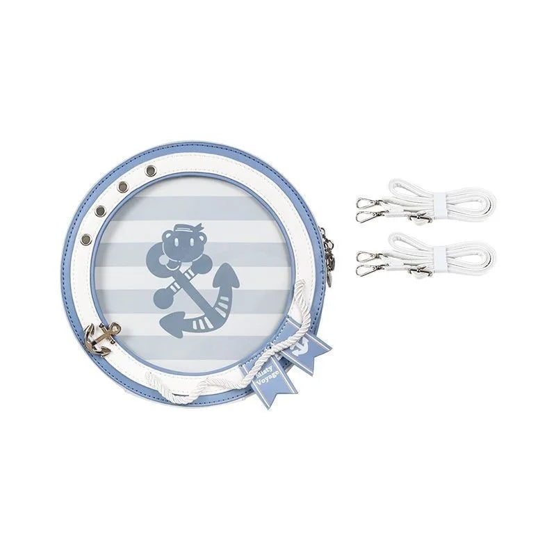 Y2K Cute Nautical Theme Ita Bag Kawaii Girl Transparent Shoulder Bag DIY Display Backpack Students Round Messenger Crossbody Bag