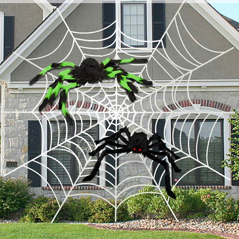 Giant Spider Huge Spider Web Halloween Decoration Props Haunted Indoor Outdoor Spooky Plush Large Araneid Prank Trick Supplies