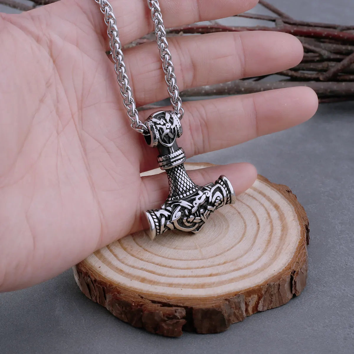 Stainless Steel Viking Vintage Thor's Hammer Necklace Men's Punk Biker Mjolnir  Amulet Pendant Male Jewelry as Gift for Men