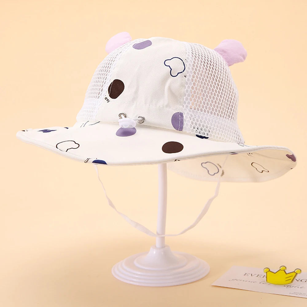Baby Fisherman Hat Cartoon Bear Mesh Summer Bucket Hats Sun Protection Windproof Boys Girls Caps For Kids 2-6 Years