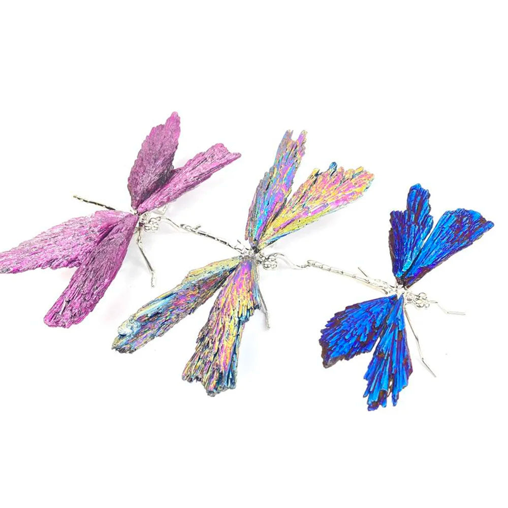 Rainbow Electroplated Black Tourmaline Kyanite Dragonfly Natural Crystal Aura Quartz Mineral For Home Decor Ornaments Gifts