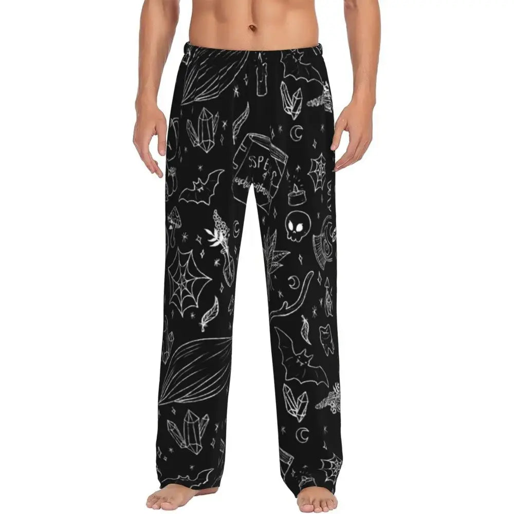 Custom Cute Spooky Halloween Bats Black And Purple Pajama Pants for Men Lounge Sleep Drawstring Sleepwear Bottoms with Pockets