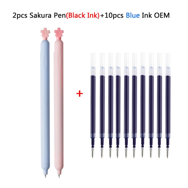 KACO 2pcs Sakura Gel Pen Set Double Ball ST Tip Side-pressed Decompression Signature Pens, Limited Romantic Aesthetic Stationery