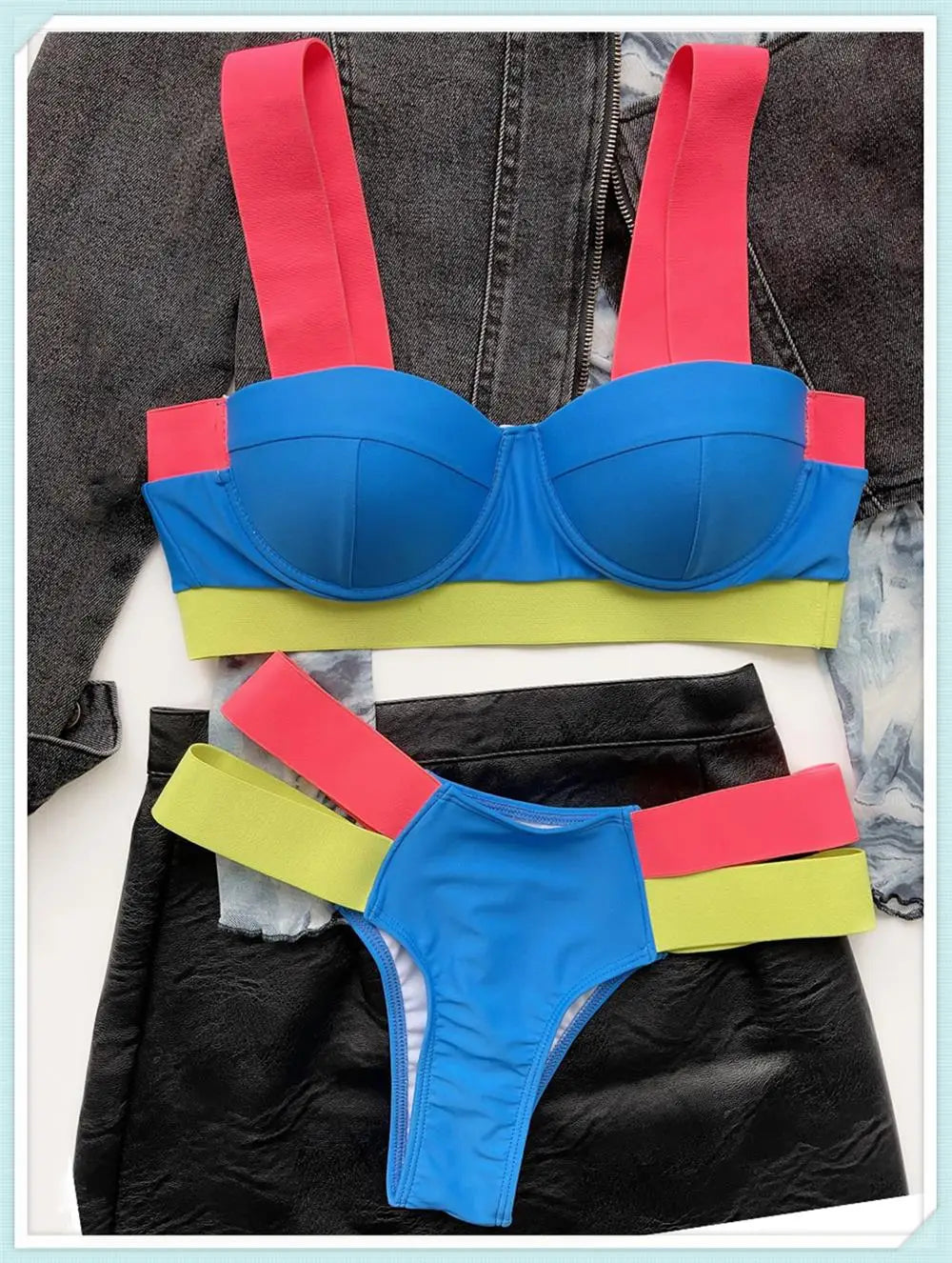 Solid Bandage Bikini Women Push Up Swimsuit Sexy Swimwear Female Brazilian Bathing Swimming Suit Bather Splicing Color Beachwear