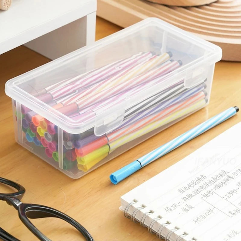 1/3Pc Clear Pencil Box Large Capacity Plastic Organizer Storage Boxes Bulk Stackable Design Portable Office Supplies For School