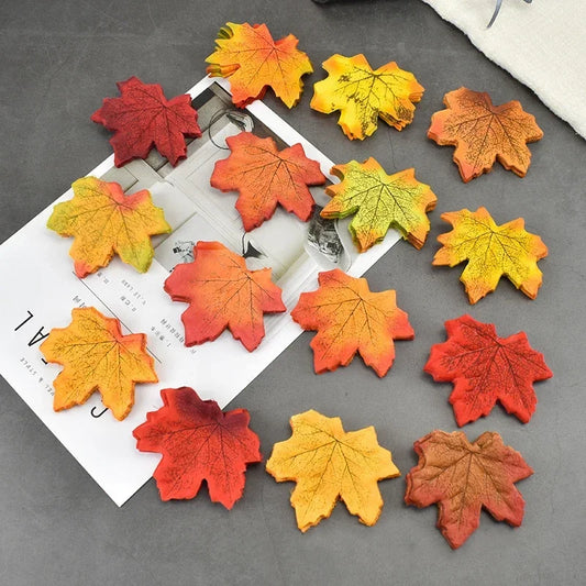 50/100/200Pcs Artificial Silk Maple Leaves Fabric Tree Leaf DIY Halloween Thanksgiving Day Multicolor Autumn Fall Party Decors