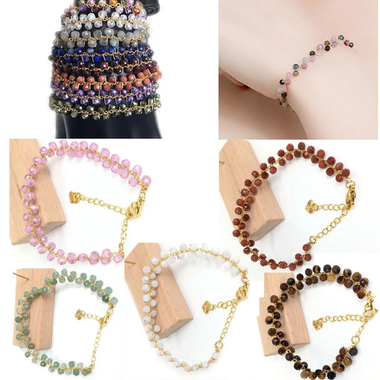 Gold Color 4MM Natural Stone Tourmaline Crystal Quartz Bracelet on Hand for Women Jewelry Party /Wedding Luxury Gift Handwork