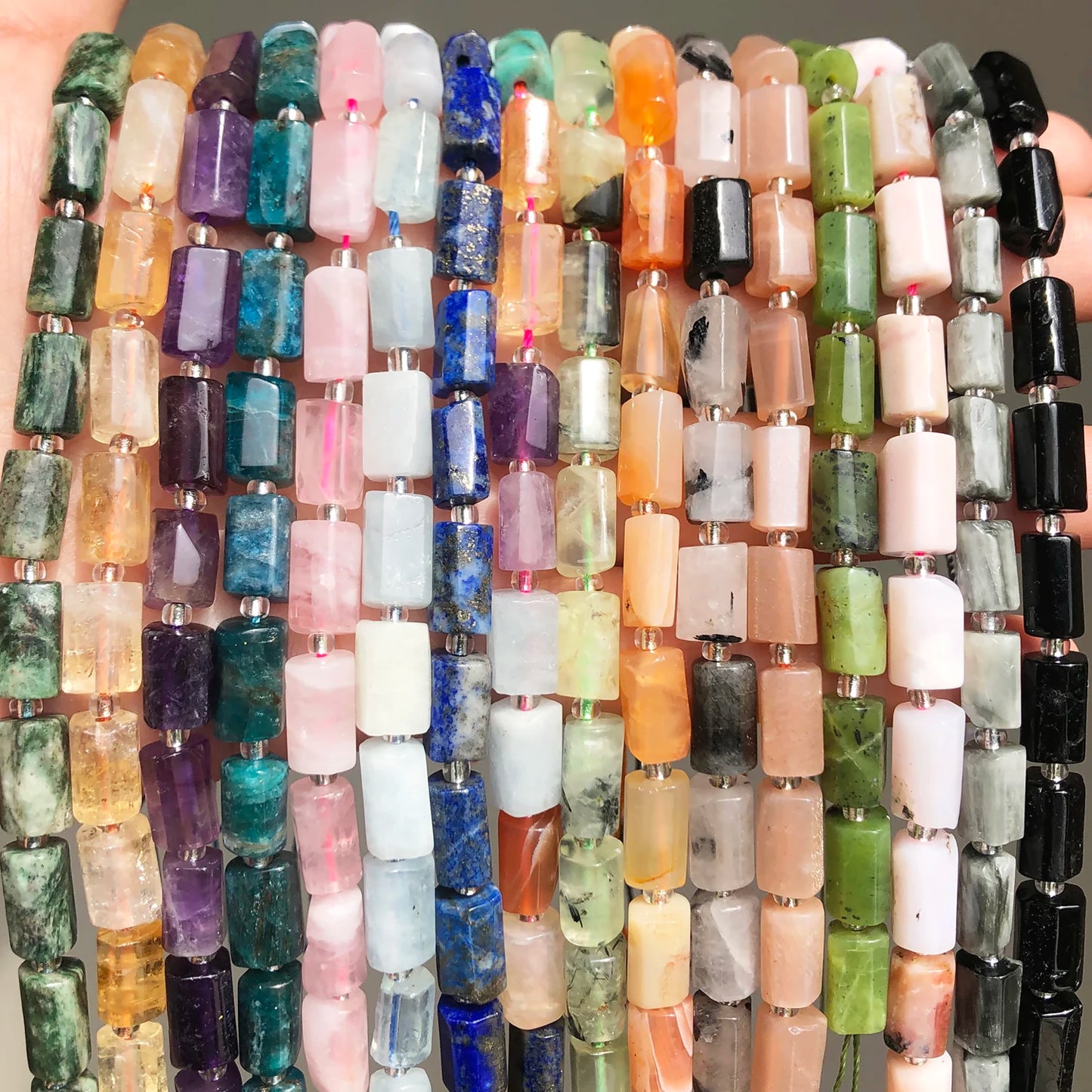 Natural Stone Bead Black Tourmaline Cylinder Shape Loose Spacer Beads for Jewelry Making DIY Bracelet Necklace Accessories 7.5''