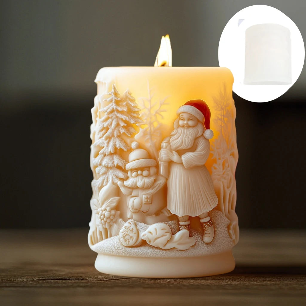 Smile Santa Claus Giving Gift Cylindrical Scented Candle Silicone Mold Santa Claus Hold Gift Resin Plaster Molds Christmas Gift