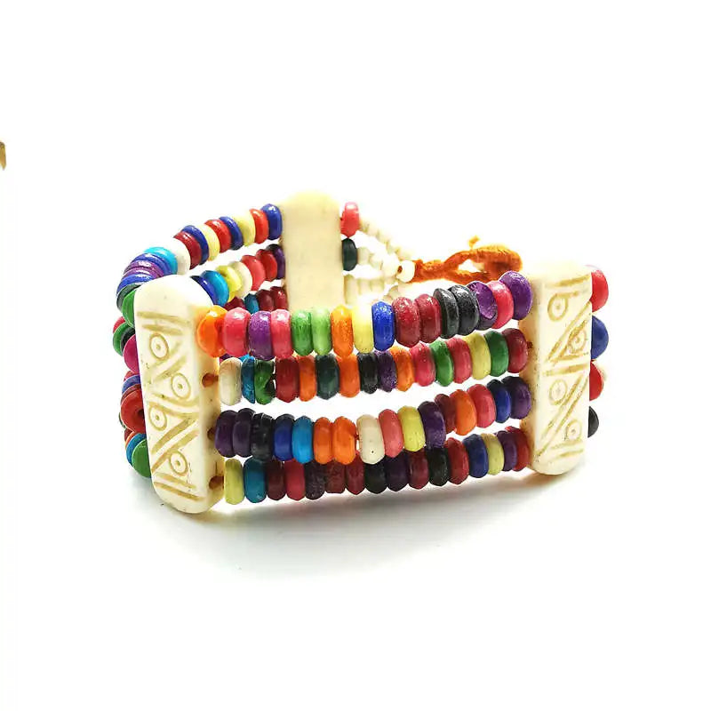 Tibetan Ethnic Bracelets Colorful Rainbow Bone Beaded Bracelet Multi Chains for Girls BB-131
