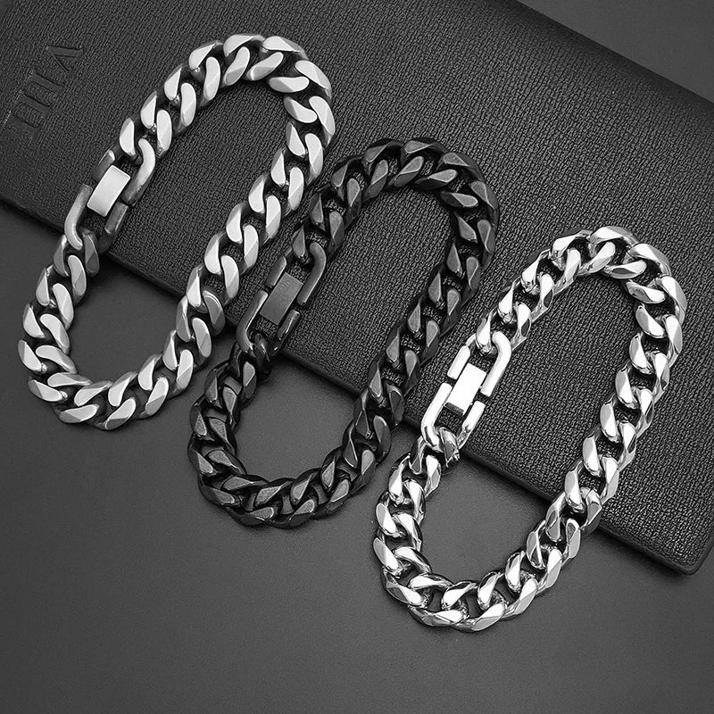 Black Bracelet Men's Accessories Cuban Hip Hop Bracelet Chain Fashion Stainless Steel Men's Chain Gift Vintage Bracelet Jewelry
