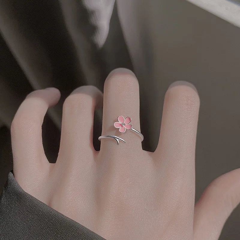 Vintage Rose Flower Rings For Women Korean Style Adjustable  Sakura Princess Finger Ring Bride Wedding Engagement Party Jewelry