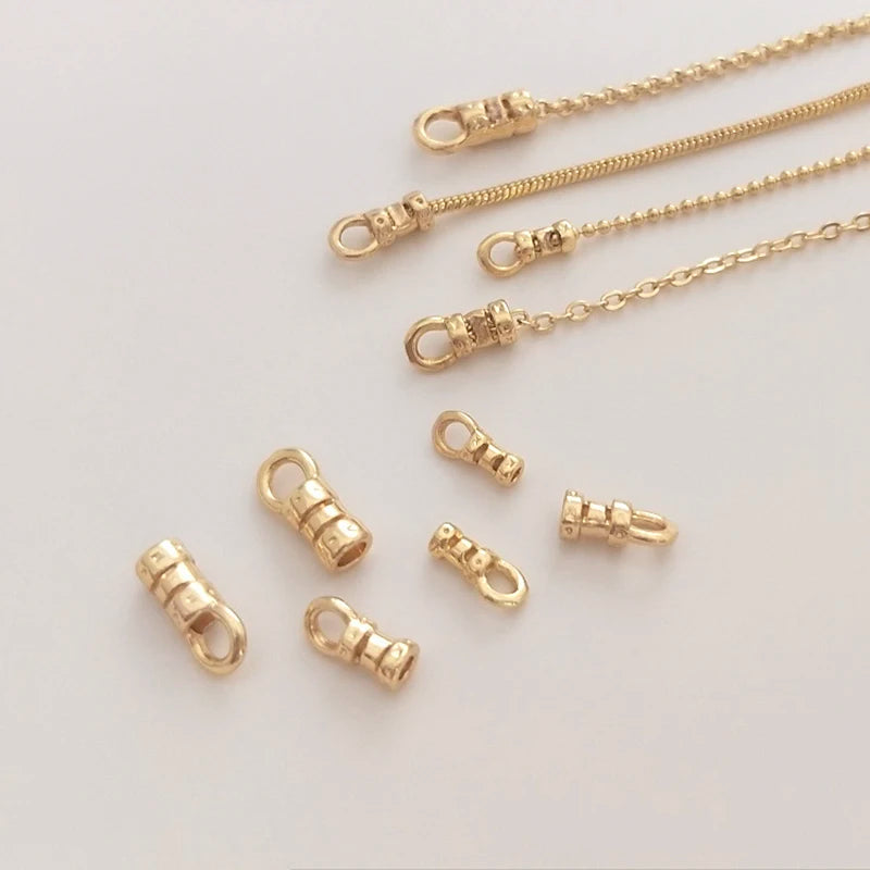 20Pcs Brass 18K Gold Plated Crimp End Caps with Loop Cord Tube Barrel  Ends Cap for Leather Cords And Chains Diy Jewelry Making