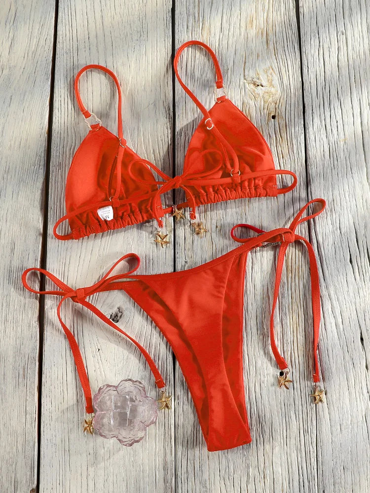 Triangle Bikini Set For Women Sexy Bathing Suit Bandeau Biquinis 2025 Swimwear Low Waist Bikinis Beachwear Bordered Swimsuit