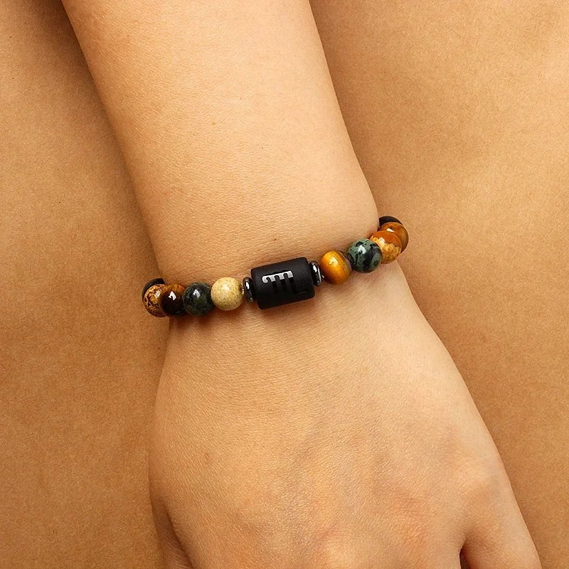 Natural Stone Beads Tiger Eye Stone 12 Constellation Bracelets For Men Women Zodiac Signs Bracelet Aries Taurus Virgo Jewelry